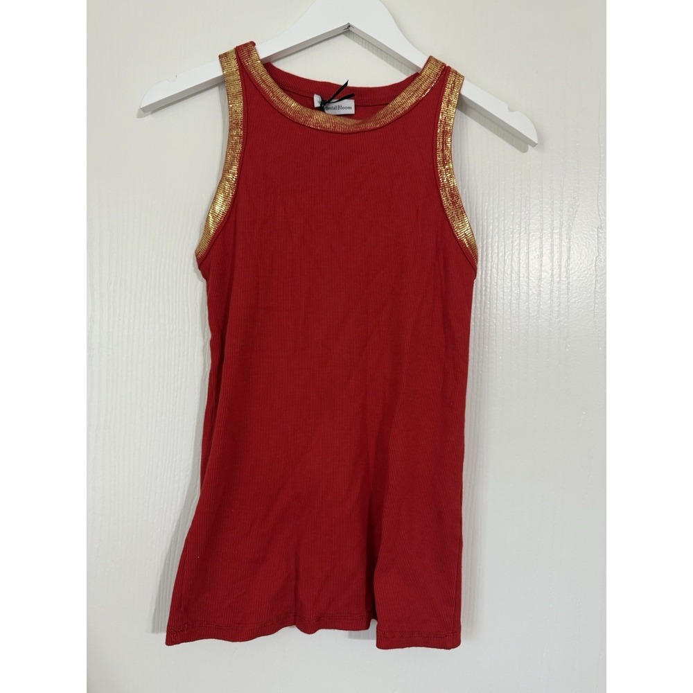 Coastal Bloom Metallic Red Tank Top Made In Italy One Size NWT